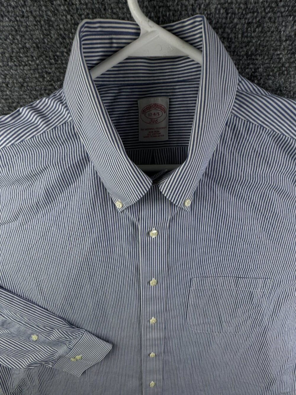 Brooks Brothers Striped Blue 17 34/35 Men Non Iron Button Up Shirt Long Sleeve